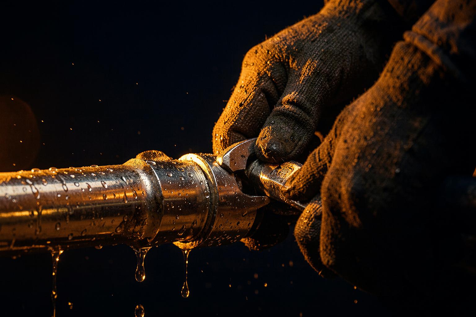 Plumber working on chrome piping